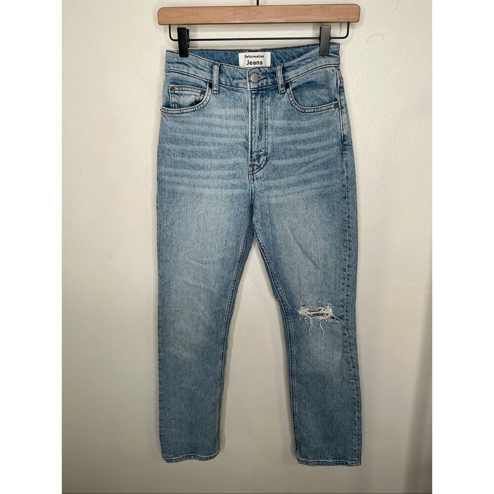 Reformation Distressed Straight Denim | 24 in Montego